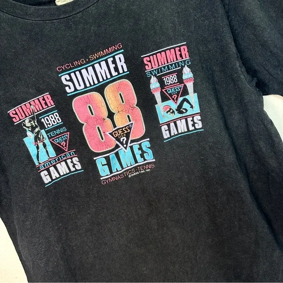 Guess Vintage 80's Games T Shirt OSFA Black Summer 88 Single Stitch One Size Tee